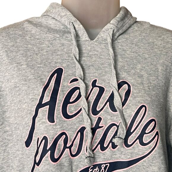 Aeropostale Blue/Pink Logo Graphic Cropped Grey Hoodie Pullover Sz M Y2K - Picture 3 of 10